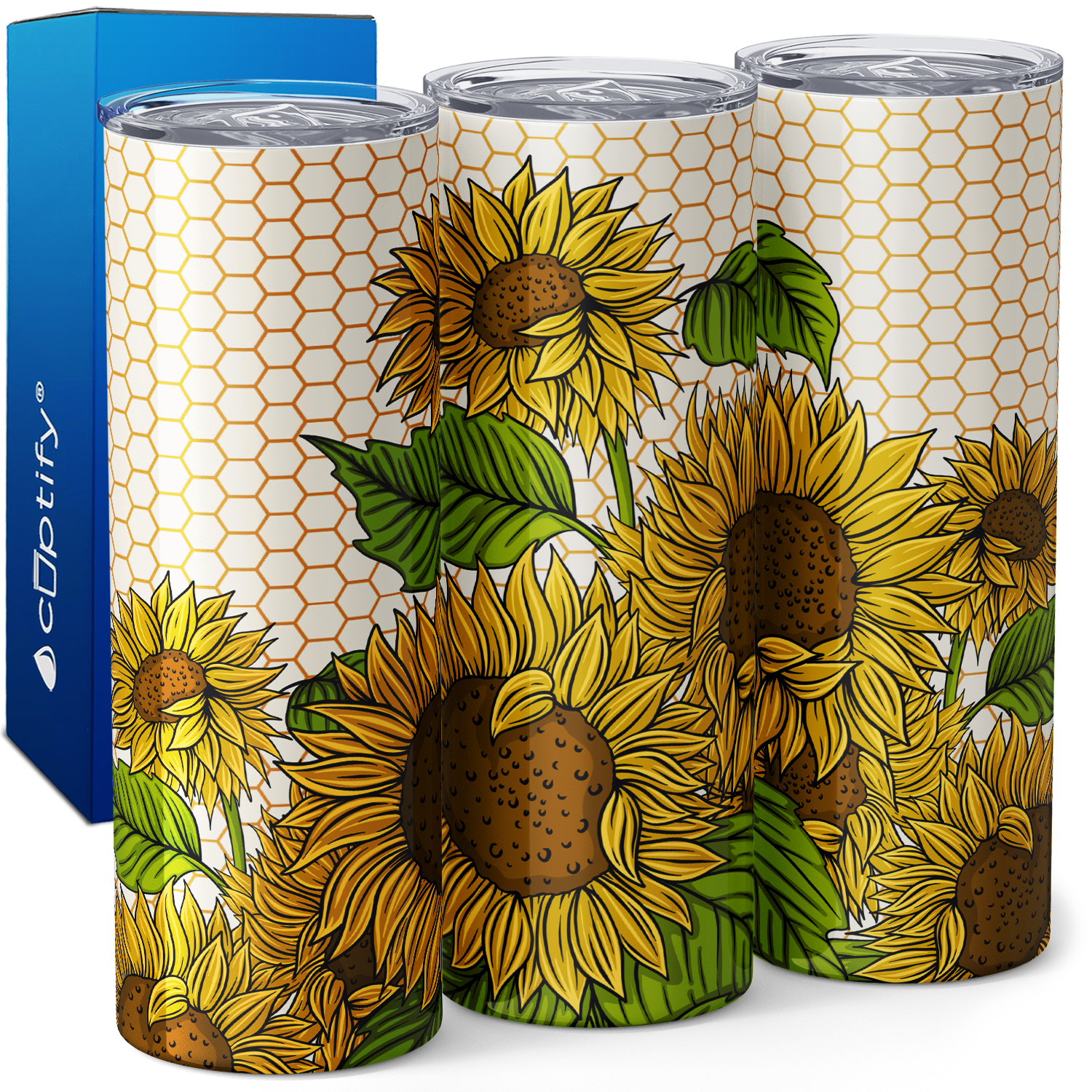 Sunflowers on Honeycomb 20oz Skinny Tumbler