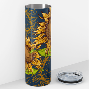 Sunflowers on Navy Blue 20oz Skinny Tumbler