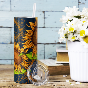 Sunflowers on Navy Blue 20oz Skinny Tumbler