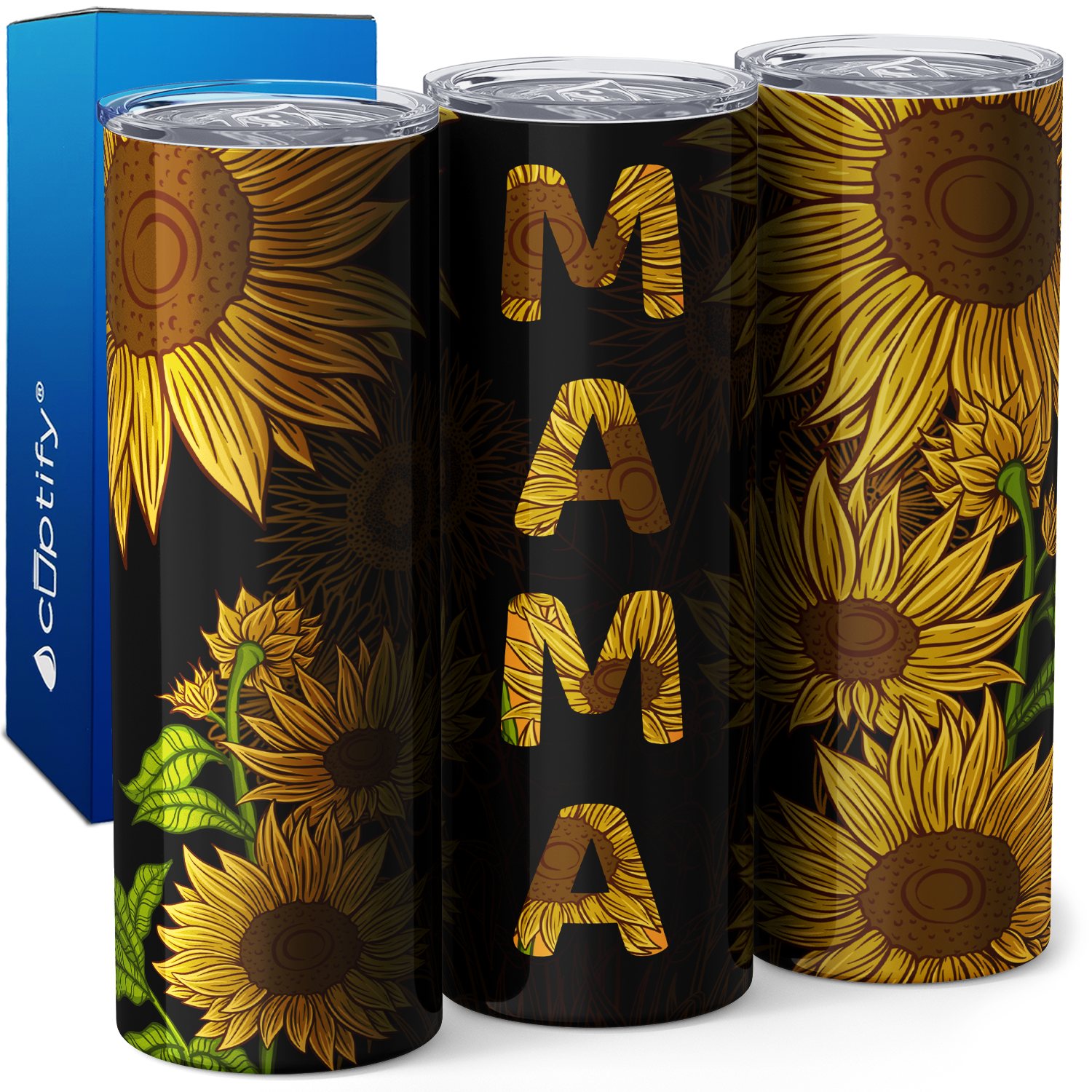 Mama Sunflowers Black 20oz Skinny Tumbler