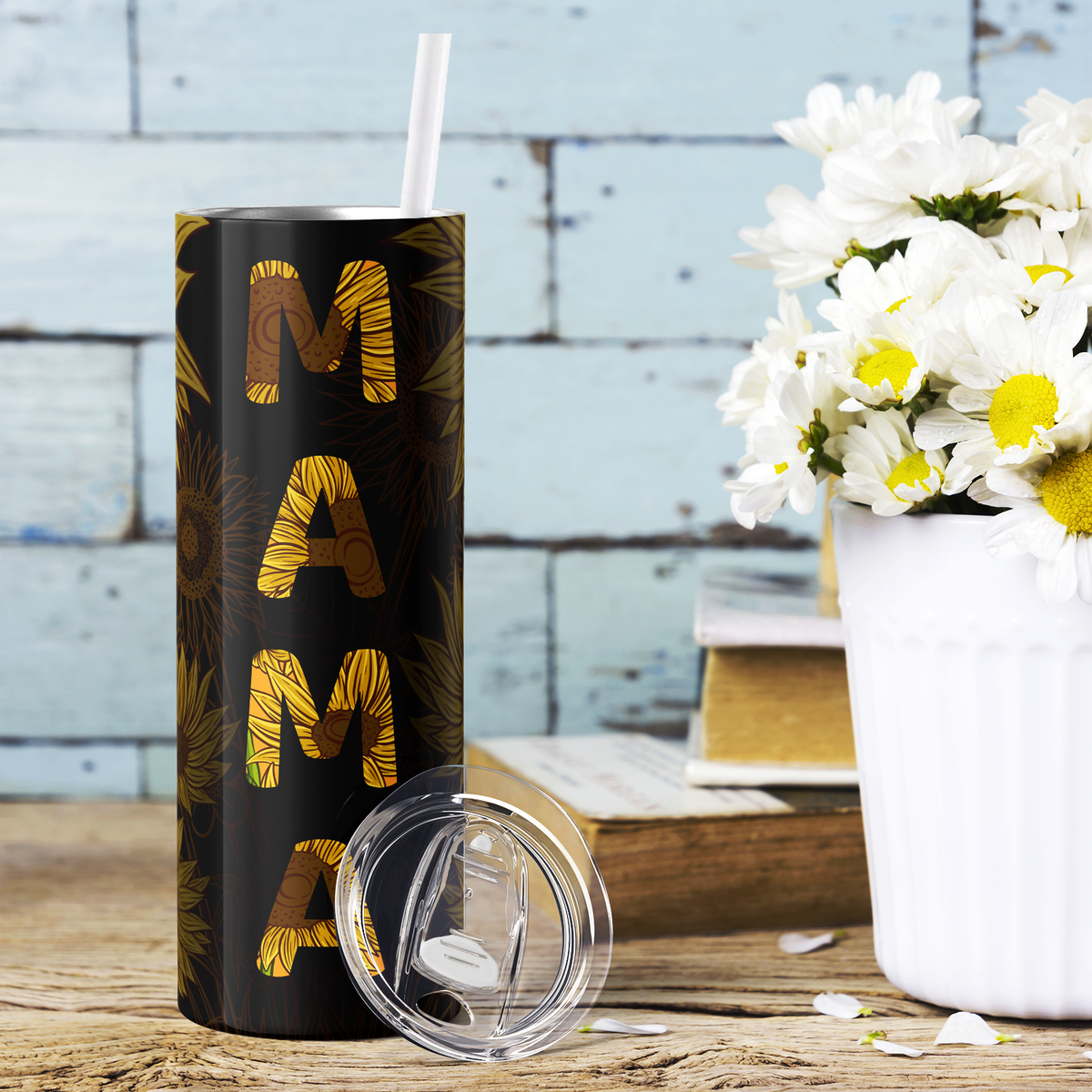 Mama Sunflowers Black 20oz Skinny Tumbler