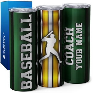 Personalized Baseball Coach Stripes 20oz Skinny Tumbler