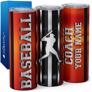 Personalized Baseball Coach Stripes 20oz Skinny Tumbler