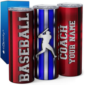 Personalized Baseball Coach Stripes 20oz Skinny Tumbler