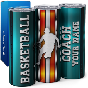 Personalized Basketball Coach Stripes 20oz Skinny Tumbler