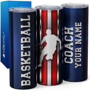 Personalized Basketball Coach Stripes 20oz Skinny Tumbler