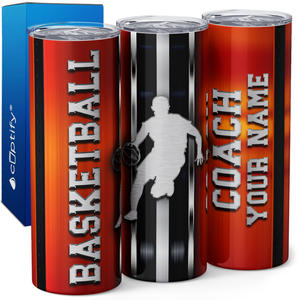 Personalized Basketball Coach Stripes 20oz Skinny Tumbler