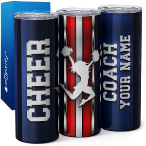 Personalized Cheer Coach Stripes 20oz Skinny Tumbler