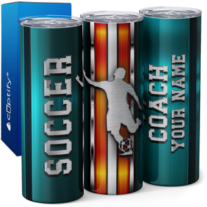 Personalized Soccer Coach Stripes 20oz Skinny Tumbler