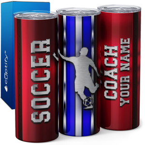 Personalized Soccer Coach Stripes 20oz Skinny Tumbler