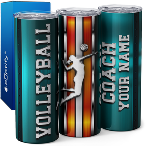 Personalized Volleyball Coach Stripes 20oz Skinny Tumbler