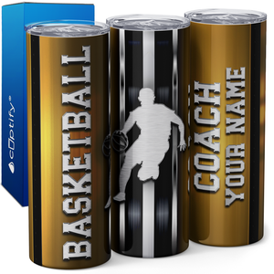 Personalized Basketball Coach Stripes 20oz Skinny Tumbler