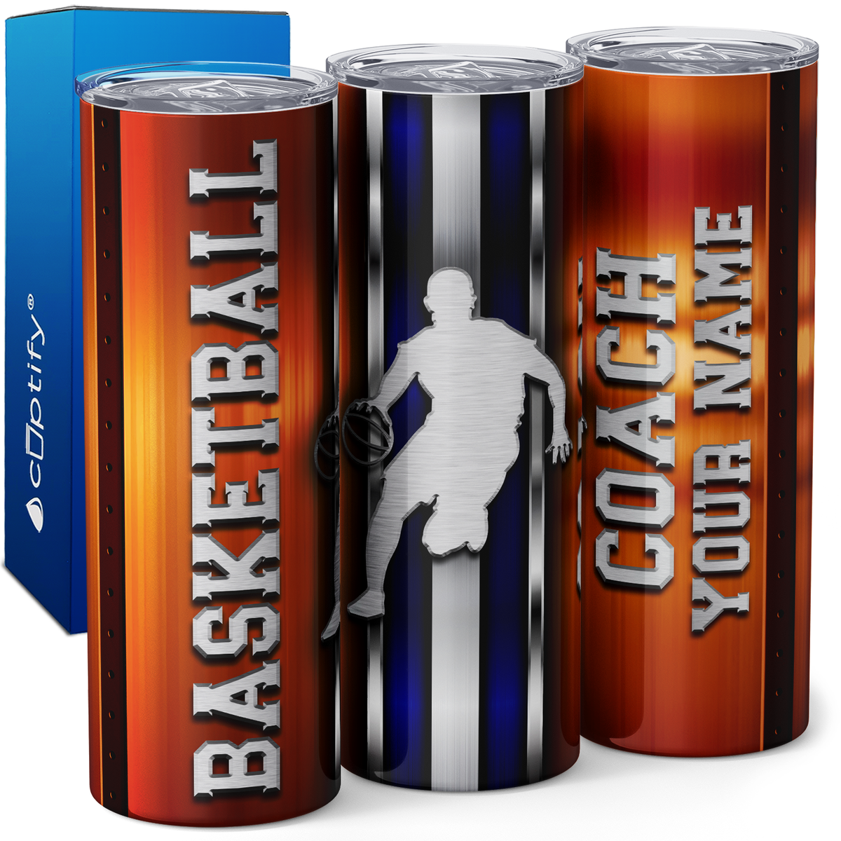 Personalized Basketball Coach Stripes 20oz Skinny Tumbler