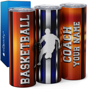 Personalized Basketball Coach Stripes 20oz Skinny Tumbler