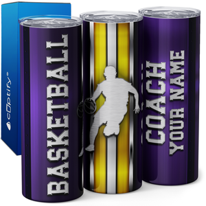 Personalized Basketball Coach Stripes 20oz Skinny Tumbler