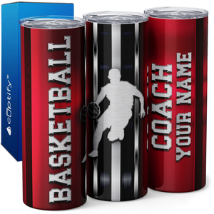 Personalized Basketball Coach Stripes 20oz Skinny Tumbler