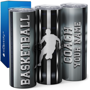 Personalized Basketball Coach Stripes 20oz Skinny Tumbler