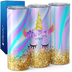 Unicorn Face Flower Crown 20oz Skinny Tumbler