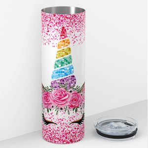 Unicorn Face Pink Rose Crown 20oz Skinny Tumbler