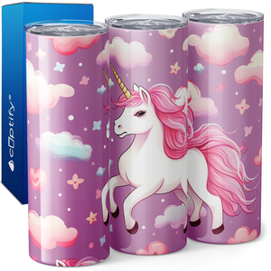 Flying Unicorn Pink on Purple 20oz Skinny Tumbler