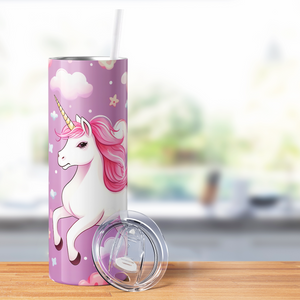 Flying Unicorn Pink on Purple 20oz Skinny Tumbler