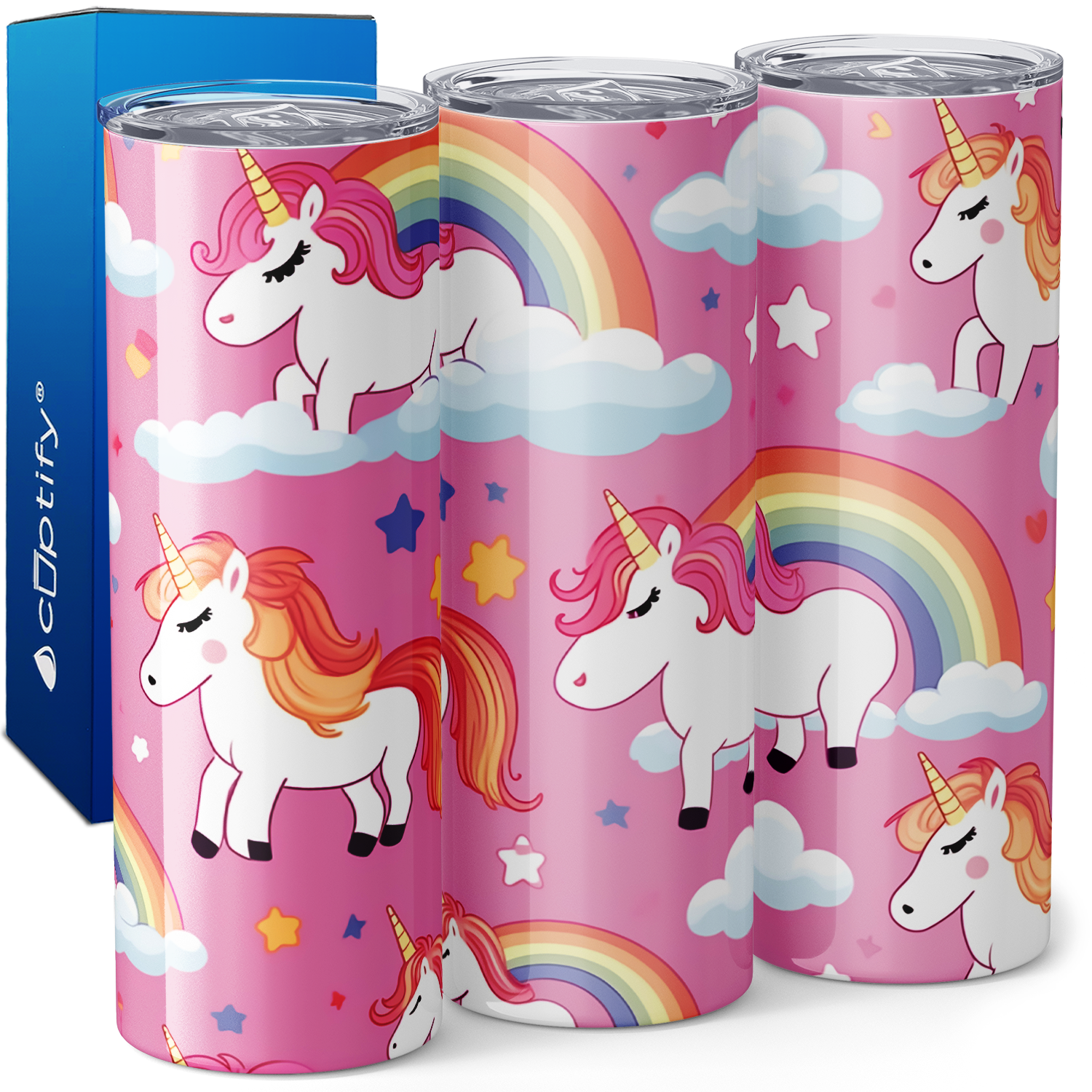 Unicorns and Rainbows on Pink 20oz Skinny Tumbler