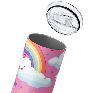 Unicorns and Rainbows on Pink 20oz Skinny Tumbler