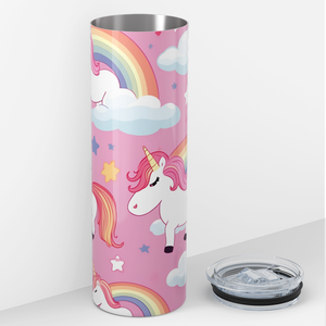 Unicorns and Rainbows on Pink 20oz Skinny Tumbler