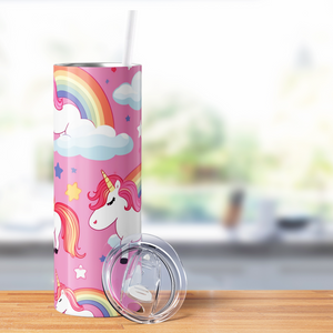 Unicorns and Rainbows on Pink 20oz Skinny Tumbler