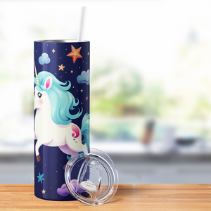 Flying Unicorn Blue at Night 20oz Skinny Tumbler