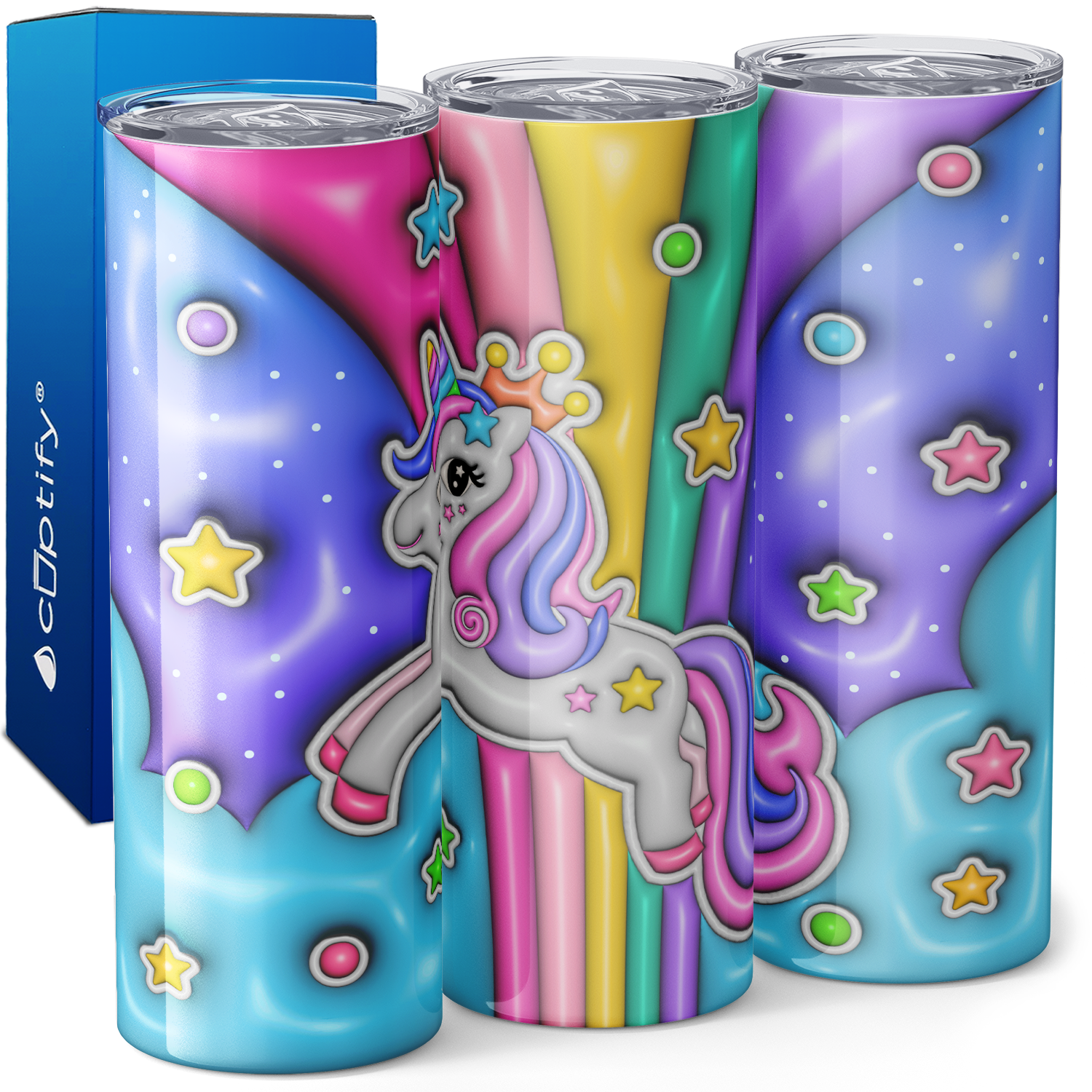 Unicorn Rainbow Inflated Balloon 20oz Skinny Tumbler