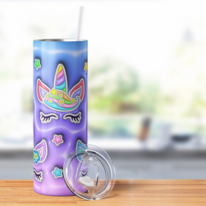 Unicorn Faces Purple Inflated Balloon 20oz Skinny Tumbler