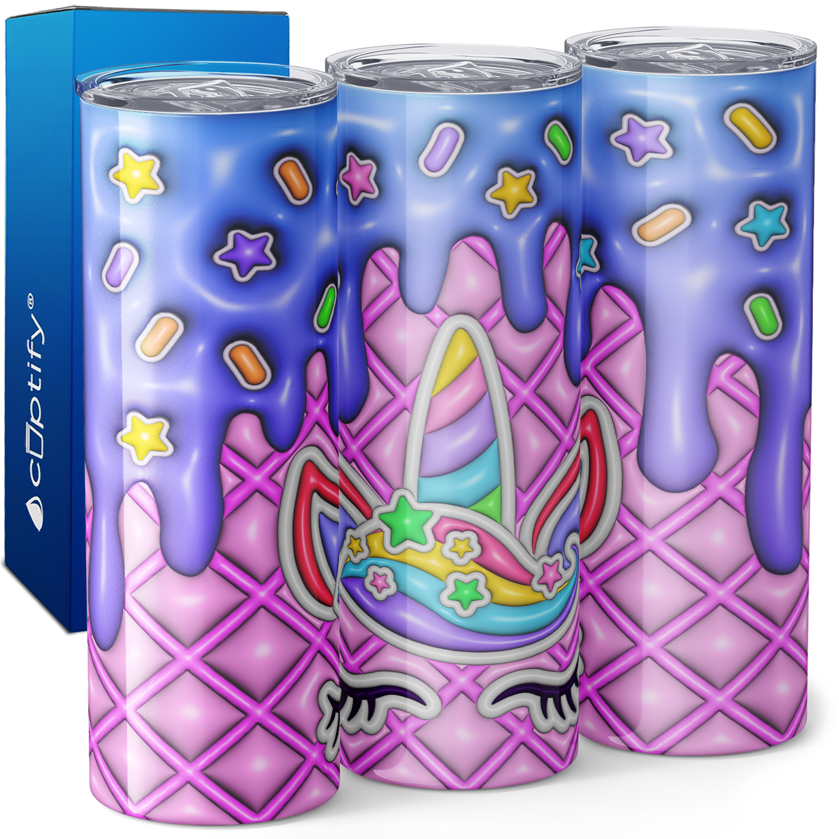 Unicorn Face Dripping Ice Cream Cone Inflated Balloon 20oz Skinny Tumbler