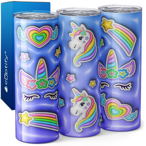 Unicorns and Unicorn Faces Purple Inflated Balloon 20oz Skinny Tumbler