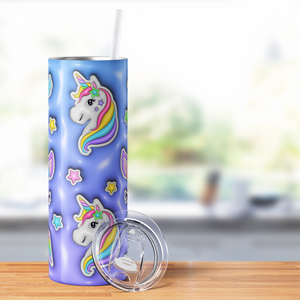 Unicorns and Unicorn Faces Purple Inflated Balloon 20oz Skinny Tumbler