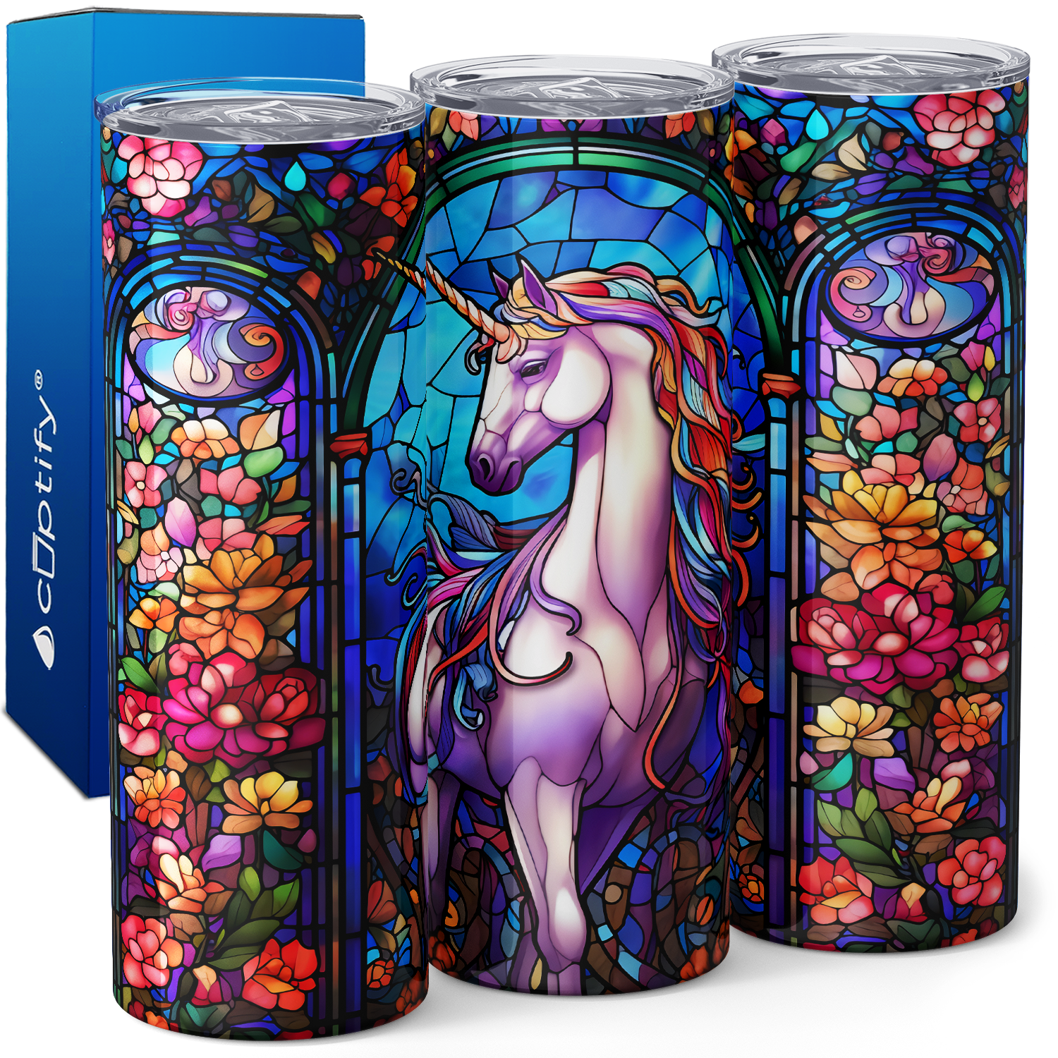 Pink Unicorn Stained Glass 20oz Skinny Tumbler