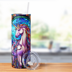 Pink Unicorn Stained Glass 20oz Skinny Tumbler