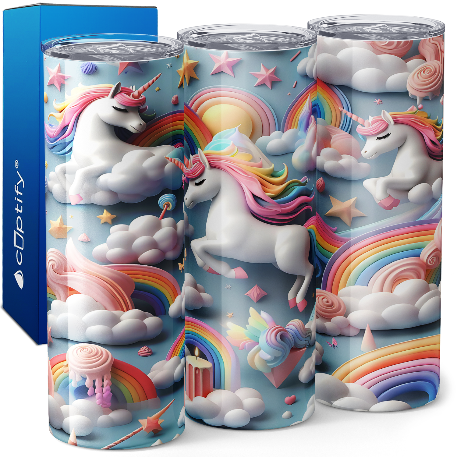 Unicorns and Rainbows 3D 20oz Skinny Tumbler