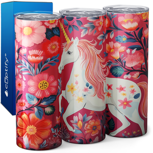 Unicorn and Flowers 20oz Skinny Tumbler