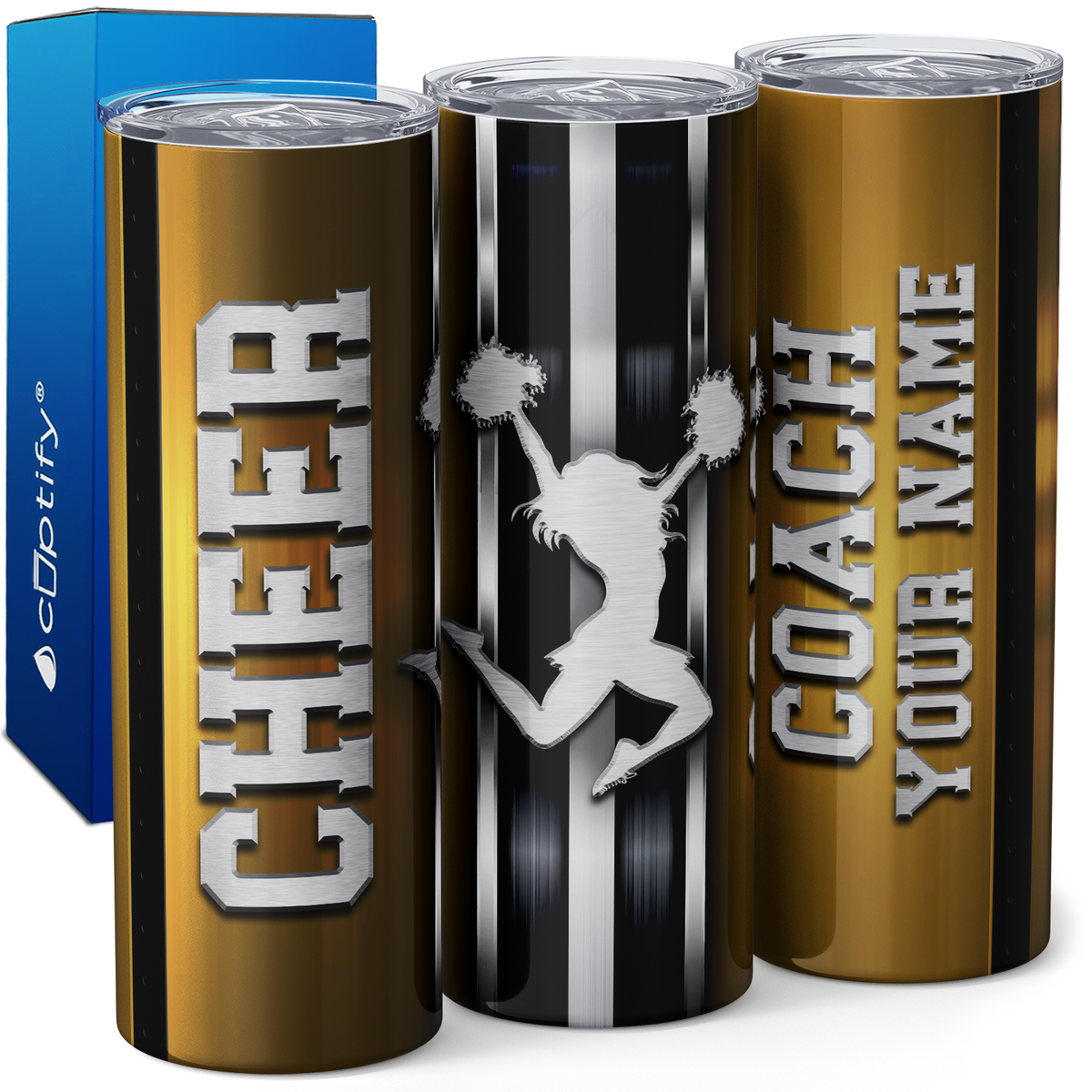 Personalized Cheer Coach Stripes 20oz Skinny Tumbler