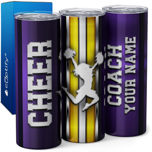 Personalized Cheer Coach Stripes 20oz Skinny Tumbler