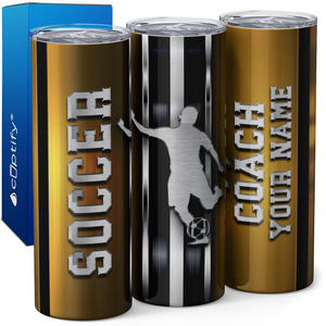 Personalized Soccer Coach Stripes 20oz Skinny Tumbler