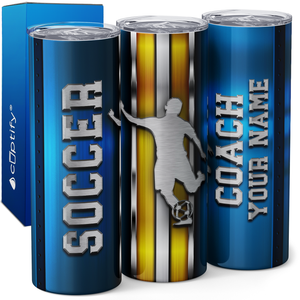 Personalized Soccer Coach Stripes 20oz Skinny Tumbler