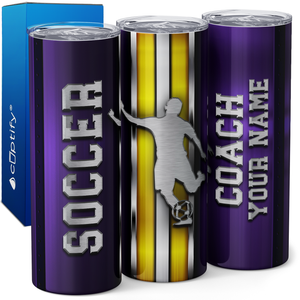 Personalized Soccer Coach Stripes 20oz Skinny Tumbler