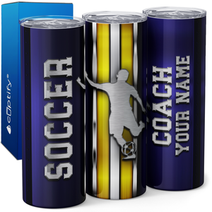 Personalized Soccer Coach Stripes 20oz Skinny Tumbler