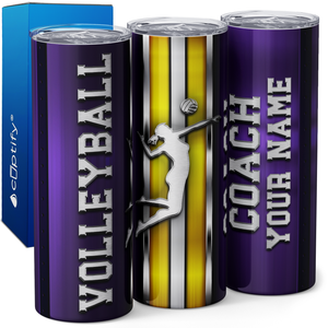 Personalized Volleyball Coach Stripes 20oz Skinny Tumbler