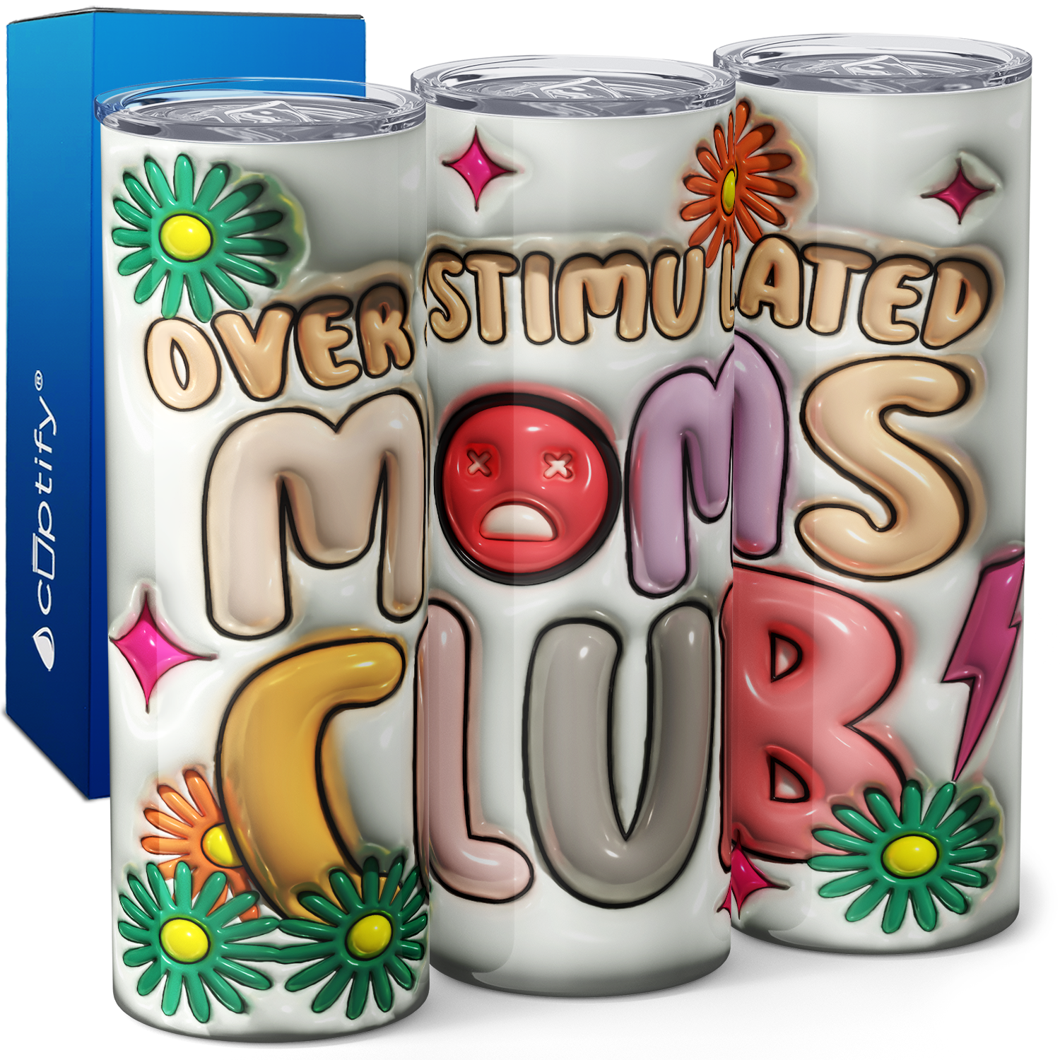 Over STimulated Moms Club Inflated 20oz Skinny Tumbler