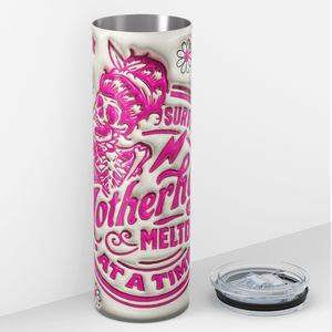 Surviving Motherhood One Meltdown at a Time Inflated 20oz Skinny Tumbler