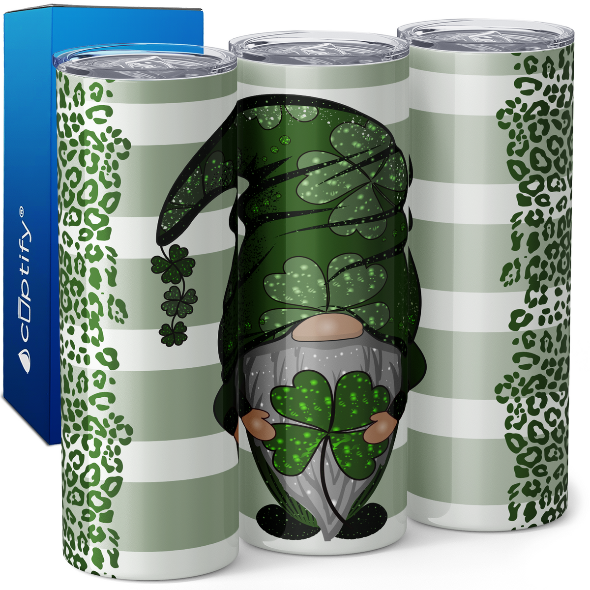St. Patrick's Gnome with Leopard Print 20oz Skinny Tumbler
