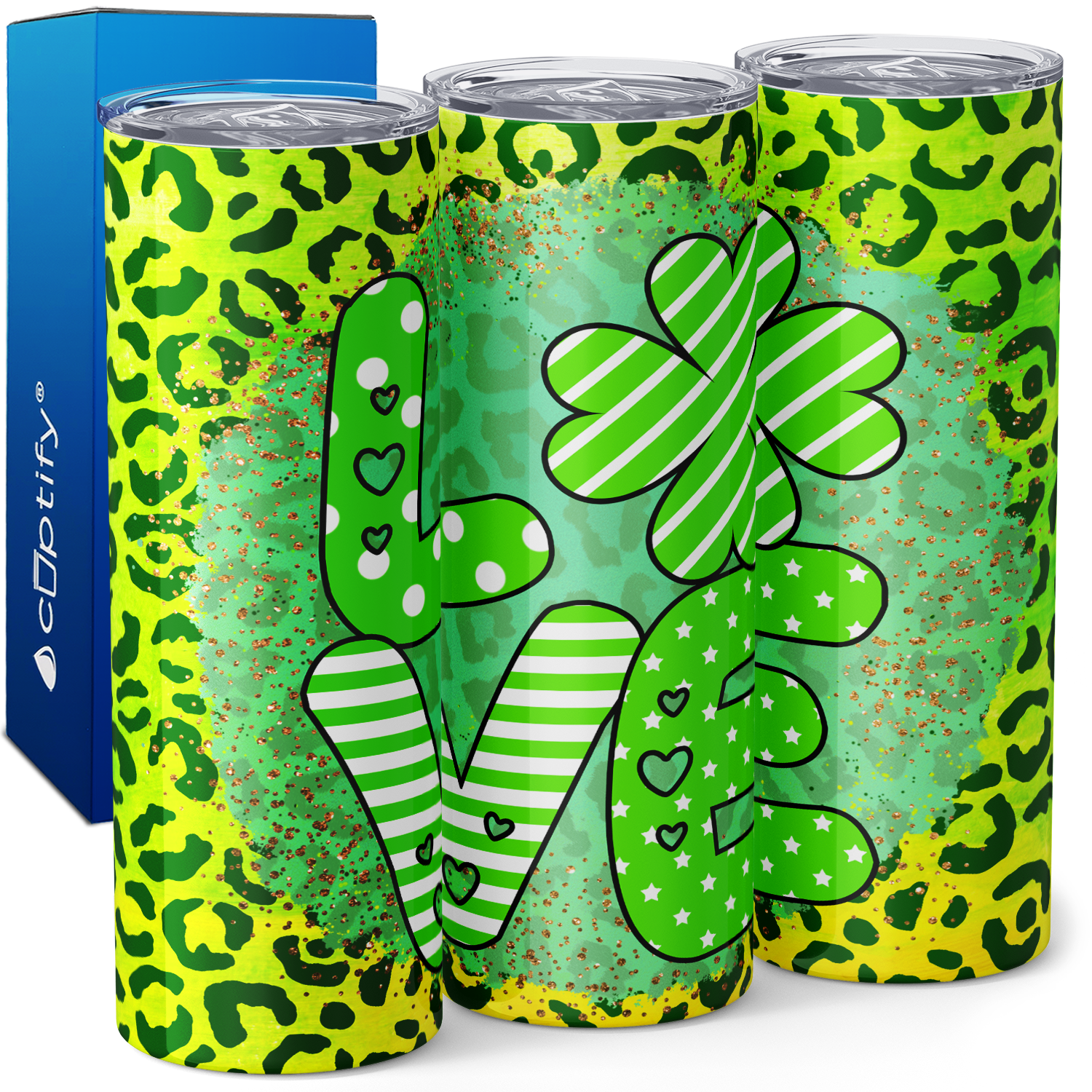 Love St. Patrick's Day Leopard Print 20oz Skinny Tumbler